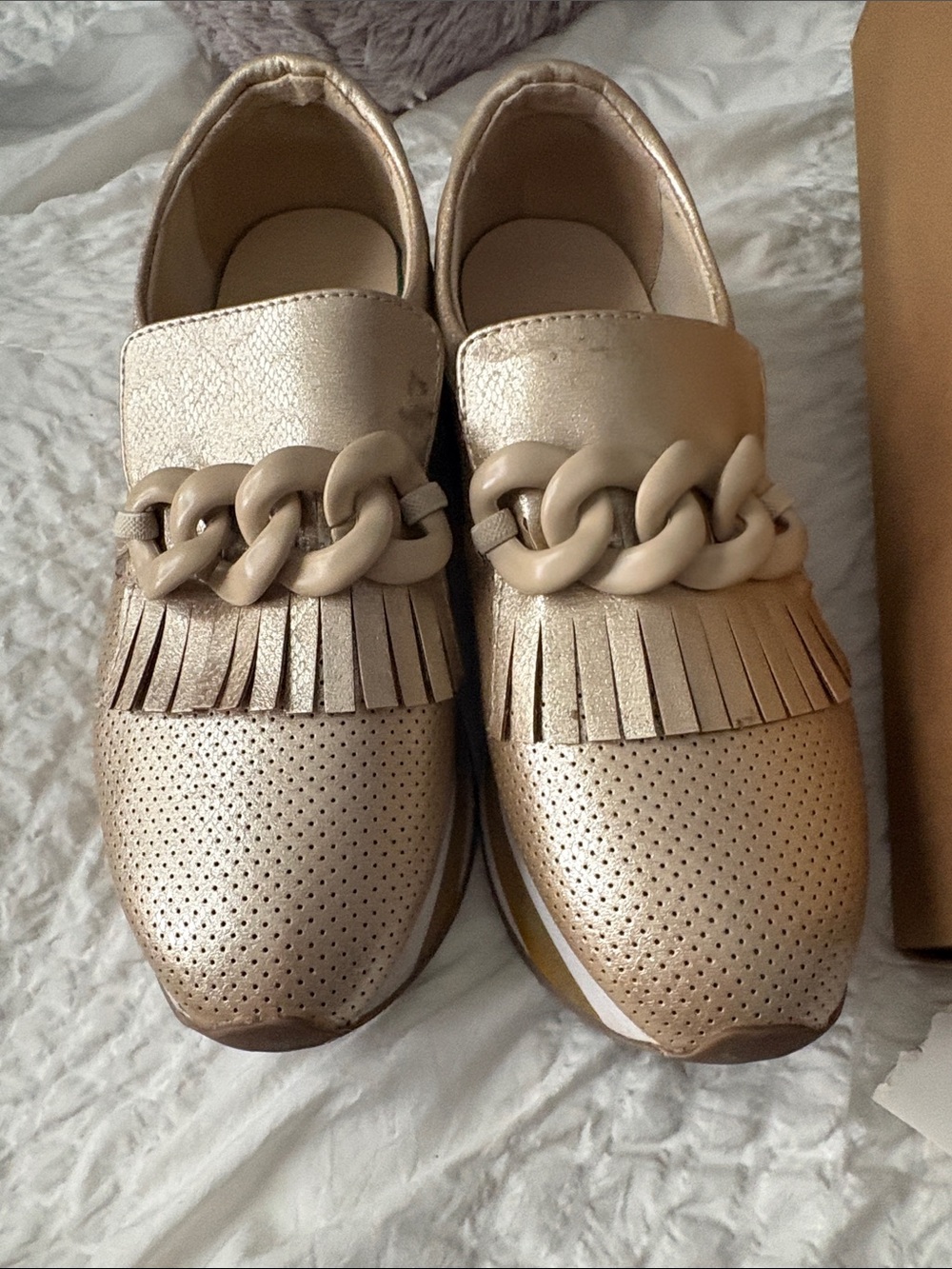 Coconuts by Matisse Metallic Gold Fringe Slip-On Moccasins
